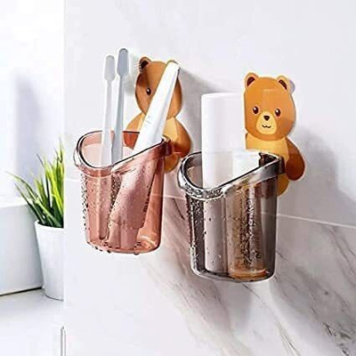 Fitaza CuddleBrush Teddy Plastic Toothbrush Holder(Multicolor, Wall Mount)