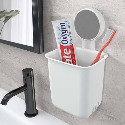 HyzonTech Wall Mounted Self Adhesive Bathroom Toothpaste Holder, Makeup, Razor Holder Plastic Toothbrush Holder(White, Wall Mount)