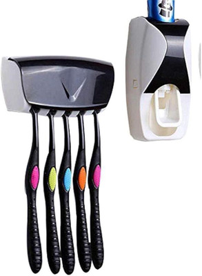 AKAYJIT Plastic Wall Mounted Automatic Toothpaste Dispenser and Toothbrush Holder Plastic Toothbrush Holder(Multicolor, Wall Mount)