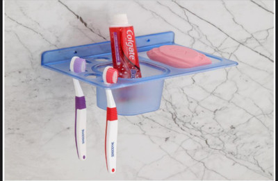 EMBICON Smart Buy 3 in 1 Unbreakable Soap Stand With Toothpaste Holder Stand Plastic Toothbrush Holder(Blue, Wall Mount)