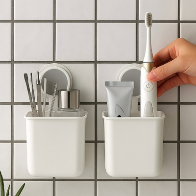 NKK Export Import Bathroom toothbrush rack holder with pack of 2 /rack for bathroom Plastic Toothbrush Holder(White, Wall Mount)
