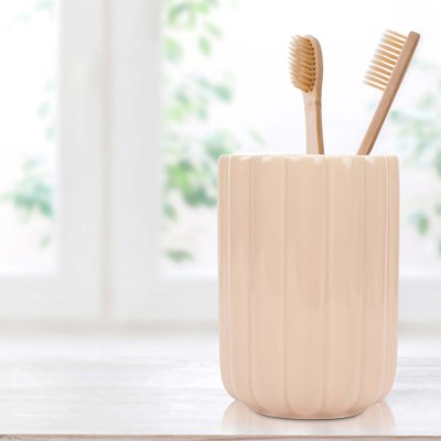 anko Ribbed Design, Rust-Proof, Leak-Proof, Easy to Clean- 10cm (H) x 8cm (Dia.) Ceramic Toothbrush Holder(Pink)