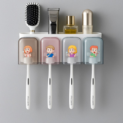 NKK Export Import 4 COMPARTMENT TOOTHBRUSH HOLDER Plastic Toothbrush Holder(Multicolor, Wall Mount)