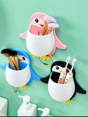 FLOSTRAIN Toothbrush Holder Storage Organizer for Bathroom Wall Mounted Penguin Shape Plastic Toothbrush Holder(Multicolor, Wall Mount)