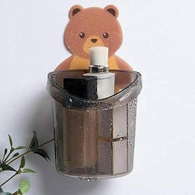 GVJ TRADERS Teddy Bear Wall Mounted Self Adhesive Tooth Paste Brush Stand Plastic Toothbrush Holder(Grey, Wall Mount)