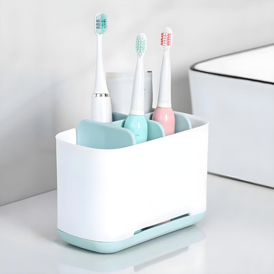 Zenzone Toothbrush Stand Holder for Bathroom | Multipurpose Washbasin Organizer Rack Plastic Toothbrush Holder(White)