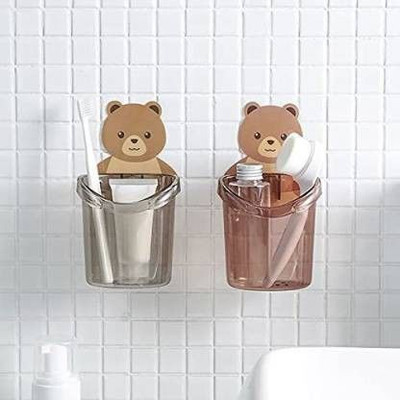 Radha Pack of 1 Teddy Bear Tooth Brush Holder with Adhesive Sticker (No Drill) x1.552 Hook 1(Pack of 1)