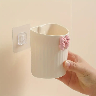 Rudrisha Cute Toothbrush and Toothpaste Holder Plastic Toothbrush Holder(White, Pink, Wall Mount)