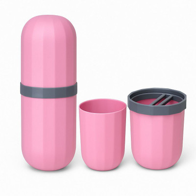 Koza Portable Toothbrush Case Cover for Travel |Capsule Shape|Pack Of 2 Plastic Toothbrush Holder(Pink)