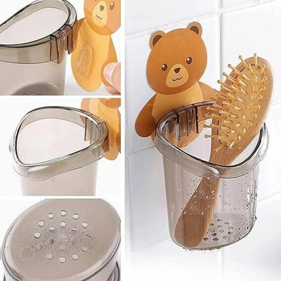Shreejee Pack of 2 Adhesive Wall Mounted Multipurpose Teddy Bear Toothbrush Holder X2.29 Plastic Toothbrush Holder(Brown, Wall Mount)