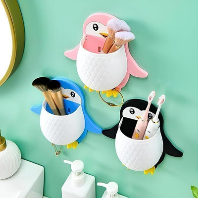 Radha Self-Adhesive Multipurpose Penguin Holder for Toothbrush Make-up etc X1.38 Plastic Wall Shelf(Number of Shelves - 1, Multicolor)