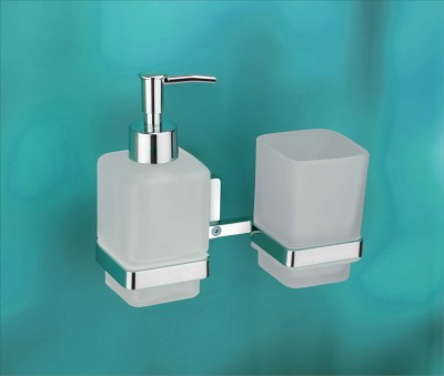 orce bath article 304 Stainless steel stand with frosted glass soap dispenser with tumbler holder Stainless Steel, Glass Toothbrush Holder(Silver, Wall Mount)