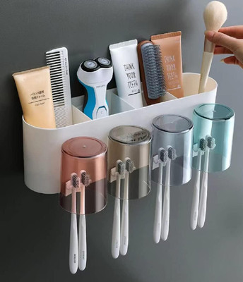 KITNET Toothbrush Holder Wall Mounted, Organizer Stand with Dustproof Cover (WHITE) Plastic Toothbrush Holder(Multicolor, Wall Mount)