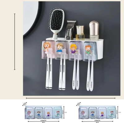 CHITRAKUT Wall Mounted Toothbrush Holder with 4 Family Cups & Organizer Rack Plastic Toothbrush Holder(Multicolor, Wall Mount)