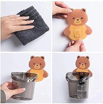 Shreejee Self Adhesive Wall Mount Teddy Bear Toothbrush Holder Multipurpose Cup x1.1468 Acrylic Toothbrush Holder(Wall Mount)