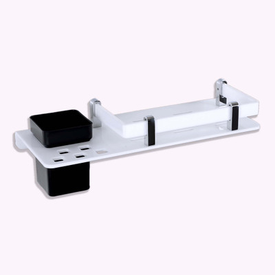 Sarvatr Acrylic 3 in 1 Toothbrush Holder WITH Rack Acrylic Toothbrush Holder(Black, Wall Mount)