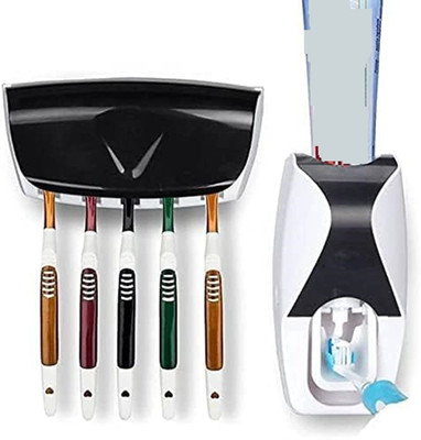 BSRENTERPRISEZ Toothpaste Dispenser & Toothbrush Holders for Bathroom Set with Toothbrush Cover Plastic Toothbrush Holder(Multicolor, Wall Mount)
