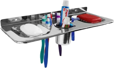 LMX Multi use 3in 1 Bathroom shelf Soap rack disk & Tooth brush holder __1 Stainless Steel Toothbrush Holder(Silver, Wall Mount)
