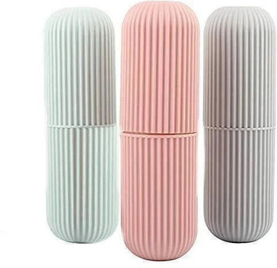 NINTH Capsule Shape Travel Toothbrush Case Cover Holder Portable Pack of 3 - Plastic Toothbrush Holder(Multicolor)