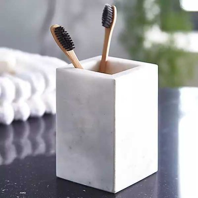 KRAFT CLOUDS 4 inch Marble Tooth Brush Holder for Wash Basin - Accessory for Bathroom Stoneware, Marble Toothbrush Holder(White)