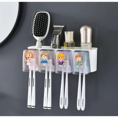 CHITRAKUT Multi-Functional Bathroom Storage Box with Toothbrush Holder & 4 Cups Plastic Toothbrush Holder(Multicolor, Wall Mount)