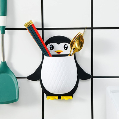 BETHAKJI Cartoon Penguin Holder Corn Holder Wall Mounted Toothbrush Organizer Plastic Toothbrush Holder(Multicolor, Wall Mount)