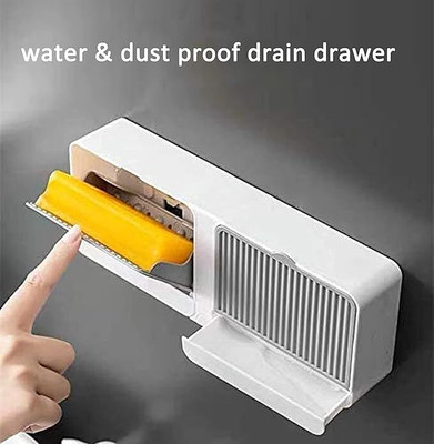 FLASHKITCH Double Bar Soap Dish Case with Drainage Box Plastic Toothbrush Holder(Multicolor, Wall Mount)