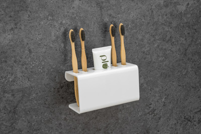 FORTUNE Paste Stand Organizer Rack Bathroom, Homes, Hotel Decor Brush Holder- White Acrylic Toothbrush Holder(White, Wall Mount)