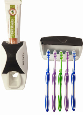 HOFAEL Automatic Toothpaste Dispenser Wall Mounted Squeezer / Plastic Toothbrush Holder(White, Wall Mount)