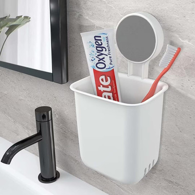 DHVAJA Wall Mounted Self Adhesive Bathroom Toothpaste, Shaver, Razor Holder Plastic Toothbrush Holder(White, Wall Mount)
