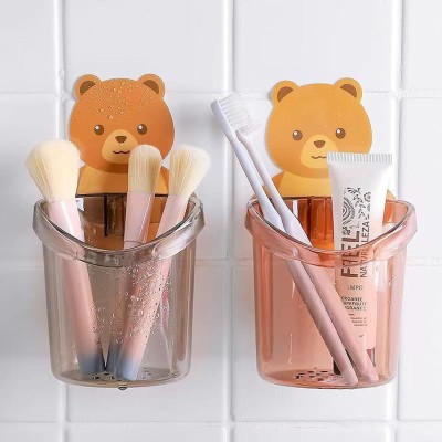 Jyoti Enterprise Toothbrush Holder Stand Wall Mounted with Self Adhesive Teddy Bear Sticker Plastic Toothbrush Holder(Wall Mount)