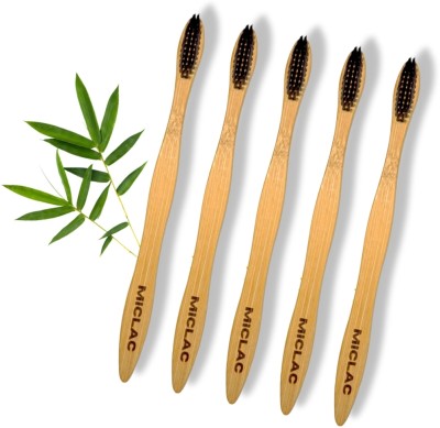 MICLAC Bamboo Wooden Tooth Brush Neem Superior Cleaning 5Piece Soft Toothbrush(Pack of 5)