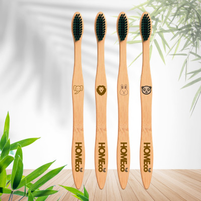 Just Beleaf in Bamboo Toothbrush Charcoal Activated Soft Bristles Biodegradable (Pack Of 4) Medium Toothbrush(Pack of 4)