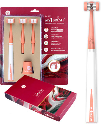 MyOrlCare My1Brush 3 Sided Manual Toothbrush kit Peach Color Ultra Soft Toothbrush
