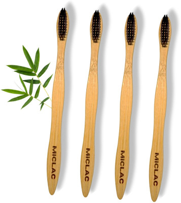 MICLAC Bamboo wood brush tooth- Pack Of 4 Soft Toothbrush(Pack of 4)