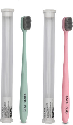 CARE CUB Green & Pink ZigZig Nano10000 Bristle BPA Free Effect For Sensitive Teeth Ultra Soft Toothbrush(Pack of 2)
