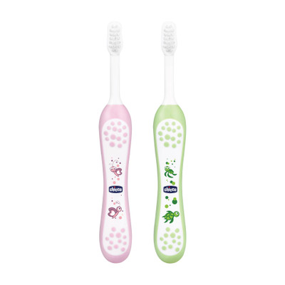 Chicco TOOTHBRUSH SET PK+GREEN 6M-36M Ultra Soft Toothbrush(Pack of 2)