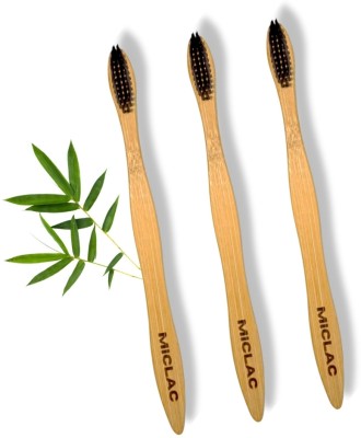 MICLAC Organic Bamboo Toothbrush Treated With Neem Oil And BPA-Free Handle 3PCS Soft Toothbrush(Pack of 3)