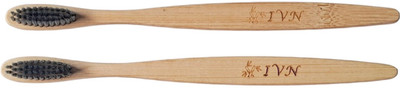 IVN Organic Bamboo Toothbrush, C-Curve Handle, Charcoal Bristles. Soft Toothbrush(Pack of 2)