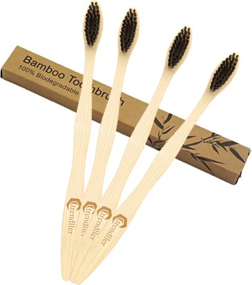 Trendller 4 Organic Bamboo Toothbrush with Charcoal Activated Soft Bristles Extra Soft Toothbrush(Pack of 4)