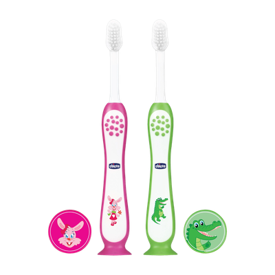 Chicco Ultra Set Pink + Green 3Y-8Y (BPA Free) Ultra Soft Toothbrush(Pack of 2)