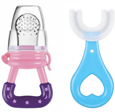 Enorme Baby Fruit Food Feeder Nibbler Pacifier , Soft U Shaped Silicone brush For Kids Extra Soft Toothbrush(Pack of 2)