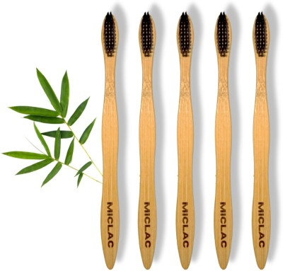 MICLAC Wooden Bamboo Superior Cleaning Teethbrush 5Piece Soft Toothbrush(Pack of 5)