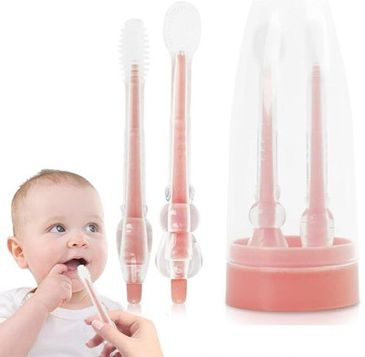 RURI Baby Oral Brush 2 In 1 Toothbrush Tongue Brush Bpa Free Soft Silicone Ultra Soft Toothbrush