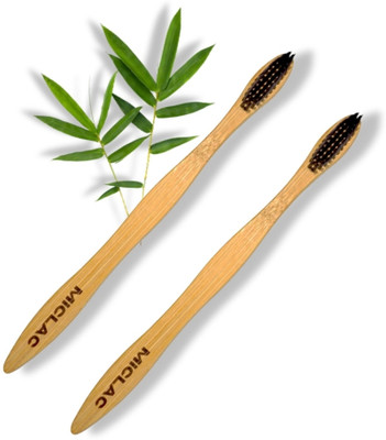 MICLAC Wooden Bamboo Toothbrush Set With Compostable Handle 2PCS Soft Toothbrush(Pack of 2)