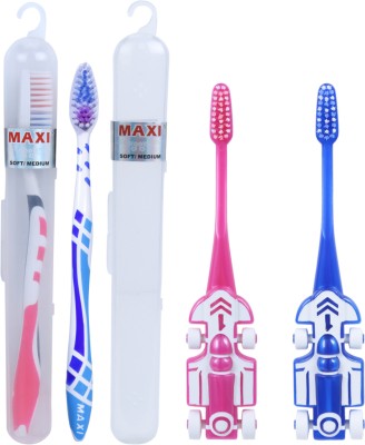 Maxi Family Toothbrush combo of 4-2 Zoom Car Junior Toothbrush & (2 Adult) For You Soft Toothbrush(Pack of 4)