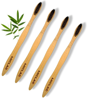 MICLAC Neem Treated Wooden Bamboo Toothbrush With Soft Bristles 4PCS Soft Toothbrush(Pack of 4)