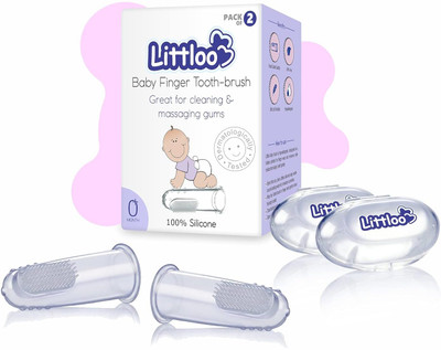Littloo Finger Toothbrush | 100% Silicone | Great for Massaging & Cleaning Gums | Brush for Babies | Toddlers | Pack of 1 -Each contain 2 Soft Toothbrush