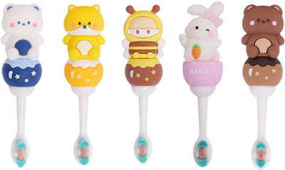 Gomzy Kids Toothbrush -Teddy Bear Shape Design Soft Tooth Brush Extra Soft Toothbrush(Pack of 5)