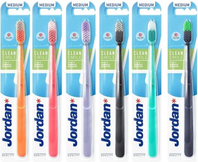 Jordan Clean Smile Design BPA-free Gentle to Teeth and Gems Tooth-brush (Random Colour) Medium Toothbrush(Pack of 4)